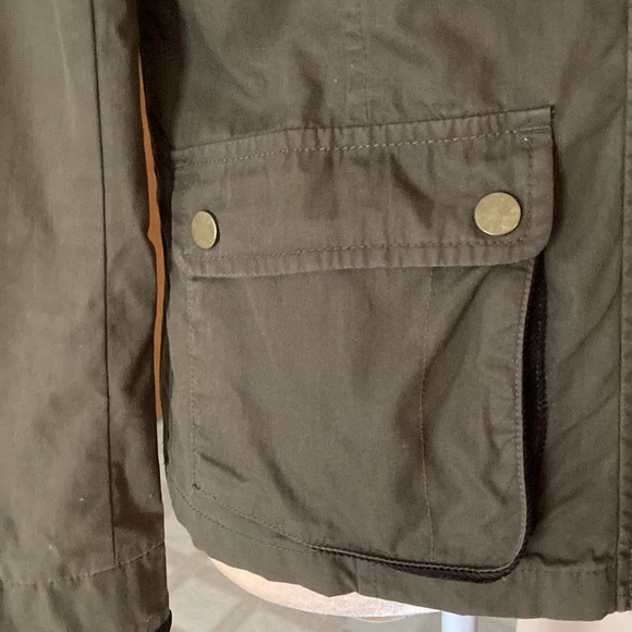 Jack Wills Sage Green Brown Collar Snaps And Zip Pockets Women Jacket  Coat Sz 2 - Picture 8 of 15